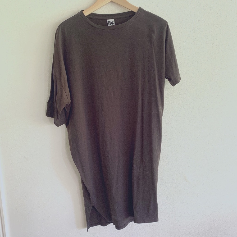 OAK NYC asymmetrical t-shirt dress / 100% Cotton / Size small / Dark Olive brown